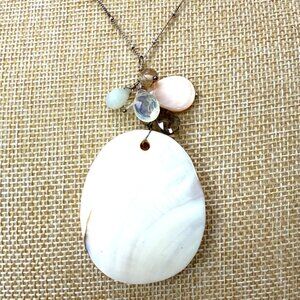 J. Jill 925 Italy Shell Pendant Necklace W/ Gemstone Accents On Sterling Silver